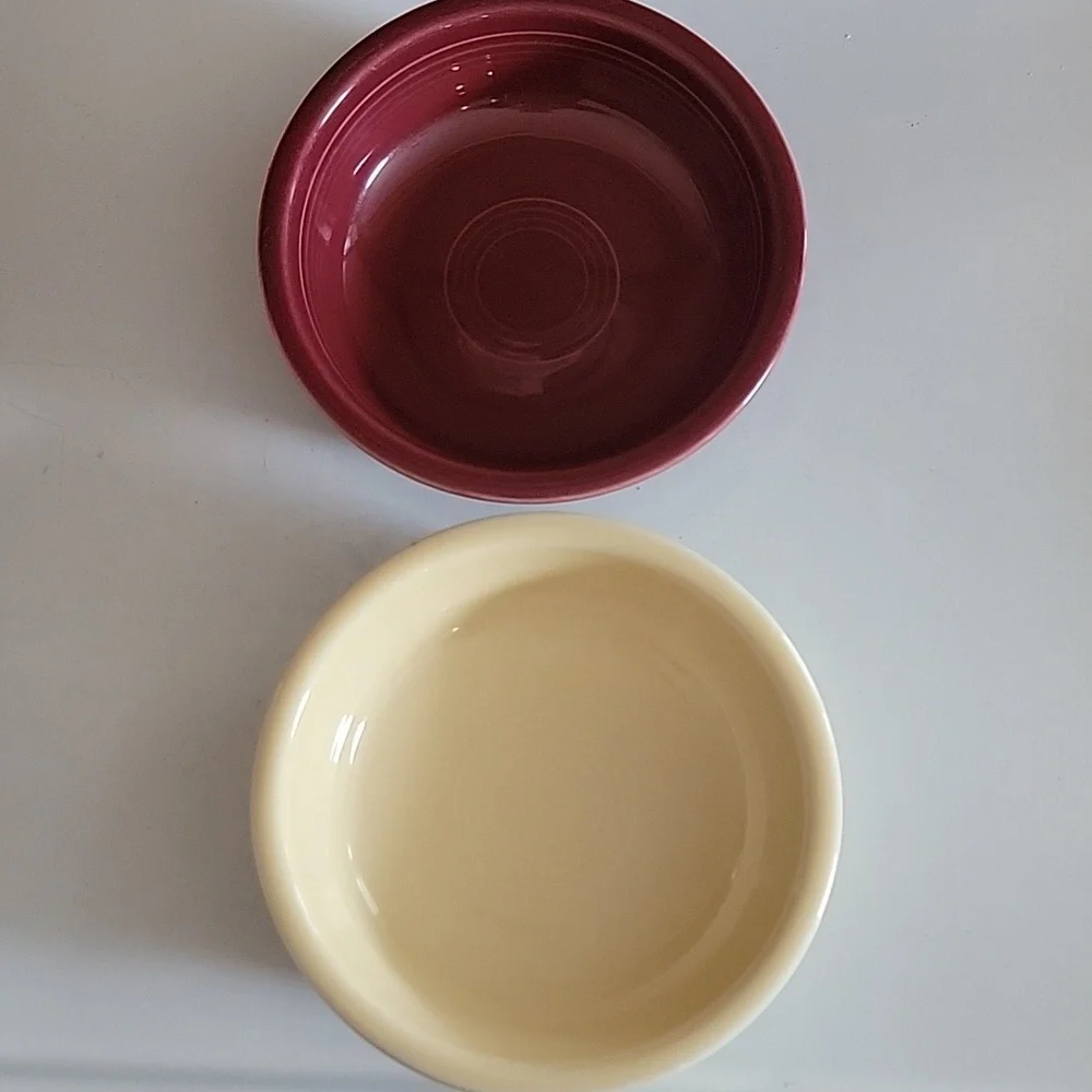 2 Fiesta 7” Bowls burgundy yellow fiestaware pottery